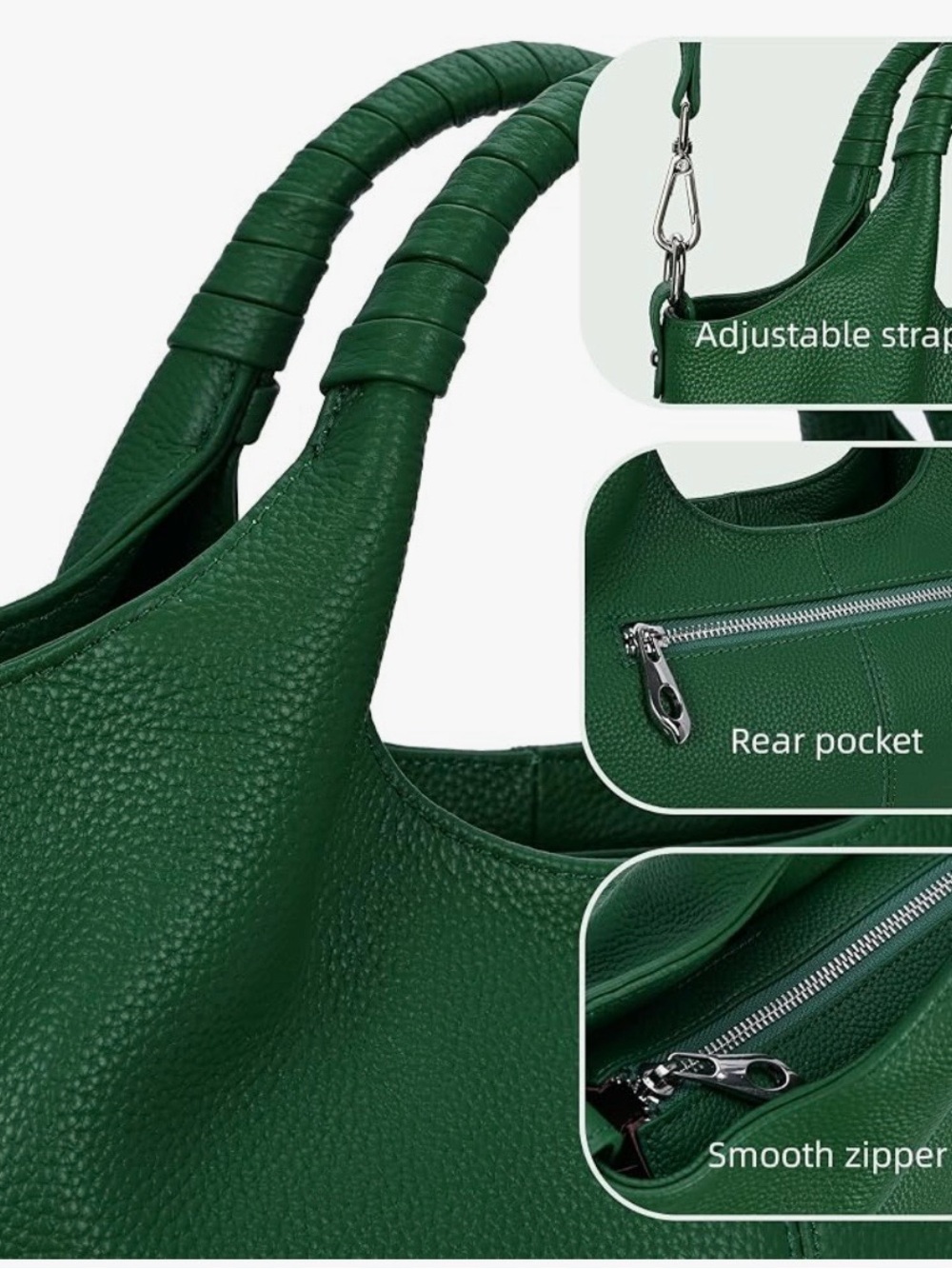 Iswee Green Genuine Leather Satchel Handbag, Shoulder bag or crossbody, NWOT - Picture 12 of 15